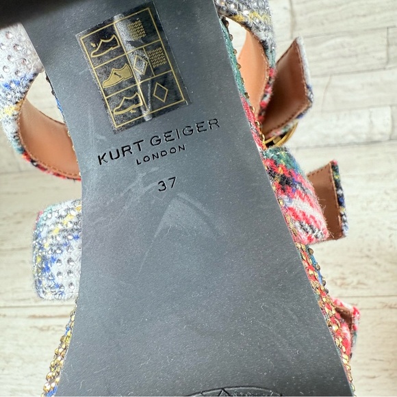 Kurt Geiger London MAYFAIR PLATFORM MULE HEEL Size 37 US 7 Plaid Rhinestone NEW - Picture 11 of 13